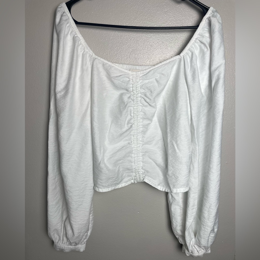 a new day White Off-Shoulder Crop Top with Peasant Sleeves